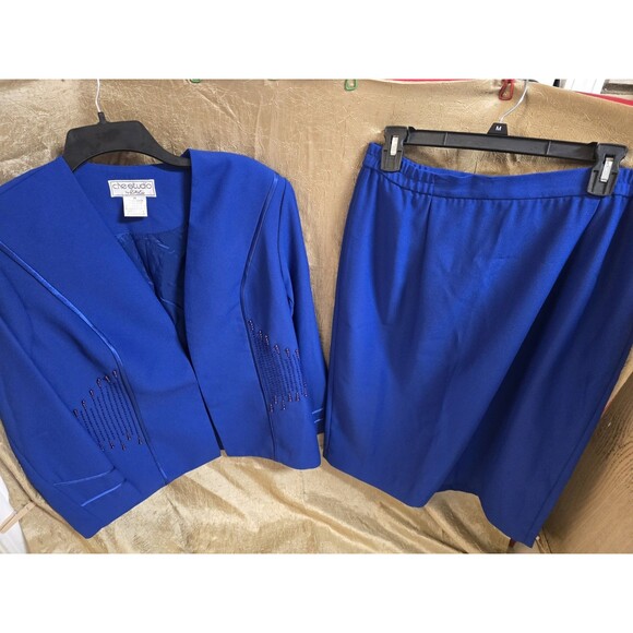 Vintage 80s 90s Che Studio by Kathy Che Women’s 14 Royal Blue Skirt Suit... - Picture 2 of 12